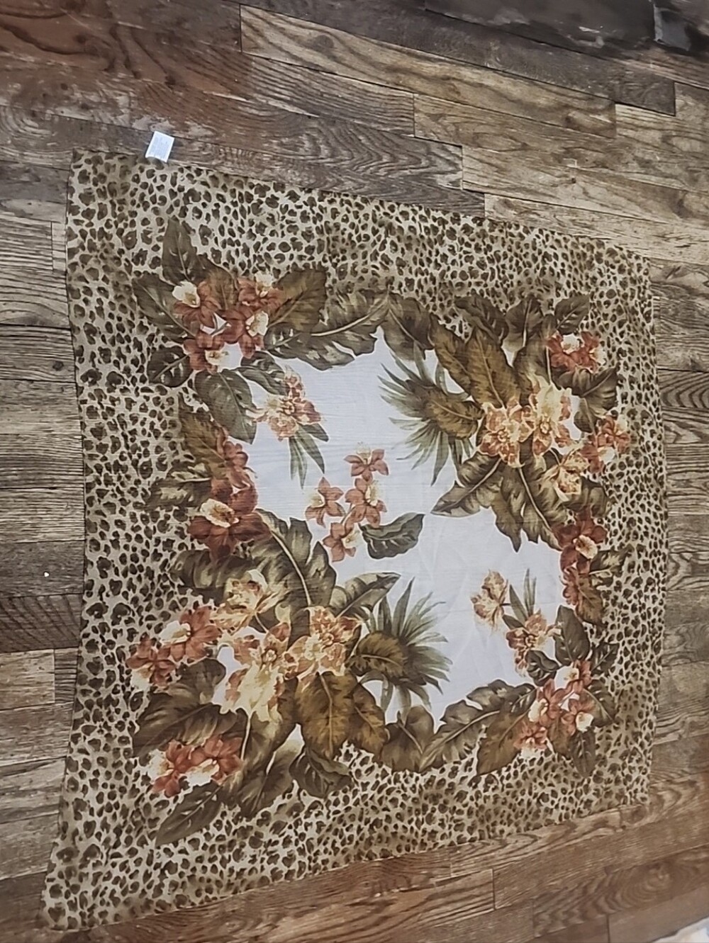 Vintage 1980s Floral Leopard Print Square Scarf Made In Italy Poly Chiffon